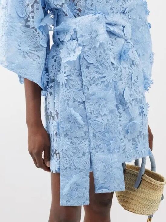La Vie Style House Dresses & Skirts - NWT La Vie Style House floral-lace wrap-front dress in light blue